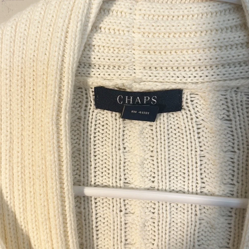 CHAPS by Ralph Lauren Cream Cotton Cable knit toggle sweater women size Small